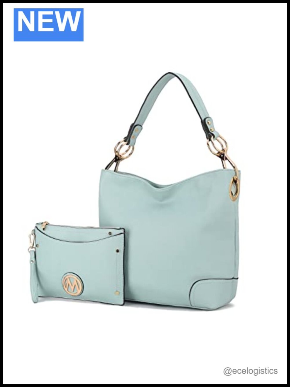Vegan Leather Hobo Handbag & Card Holder Set with Zipper Closure